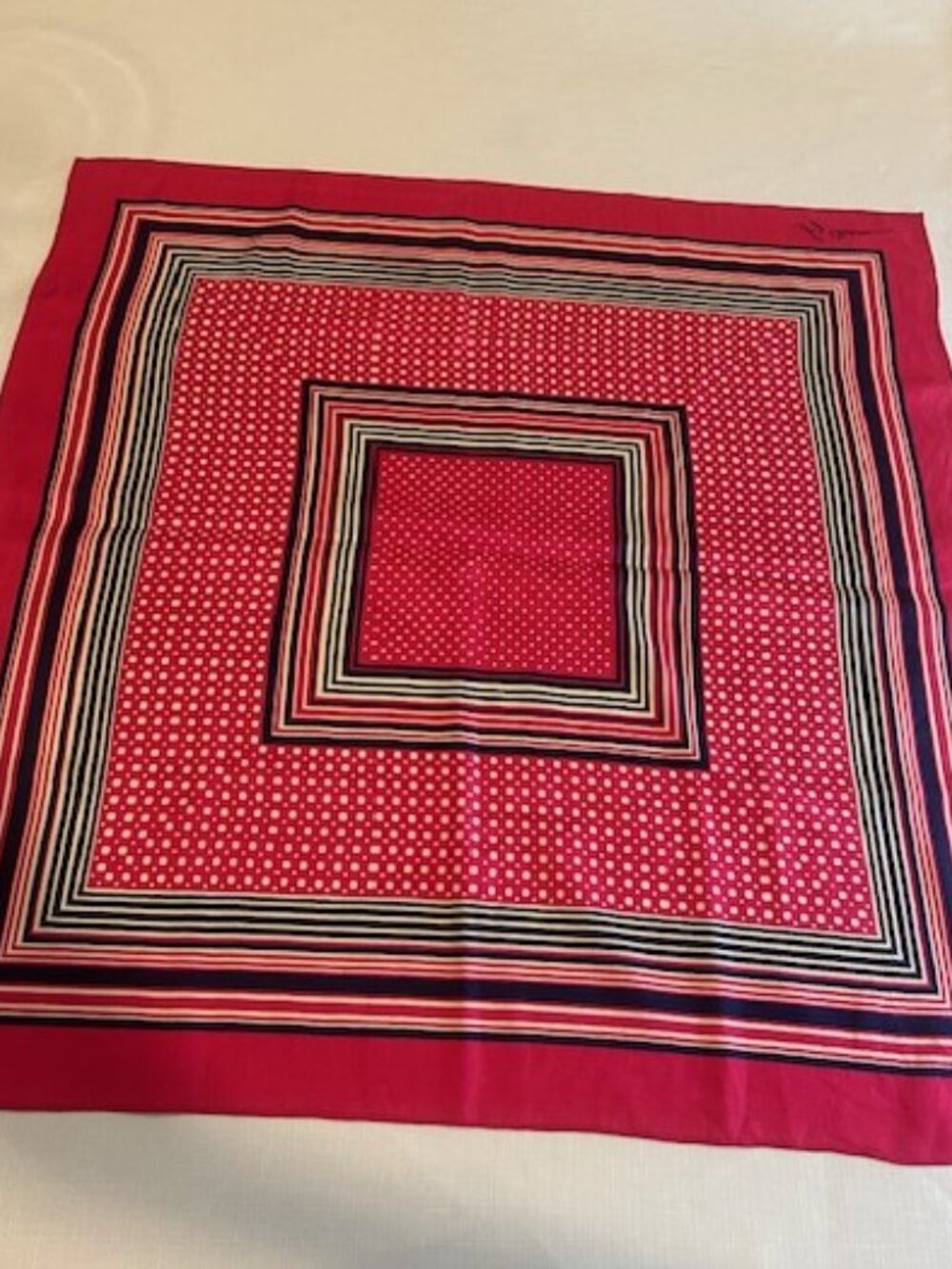 LIZ CLAIBORNE 100% Silk Red/White/Blue Square SCARF - Picture 8 of 9